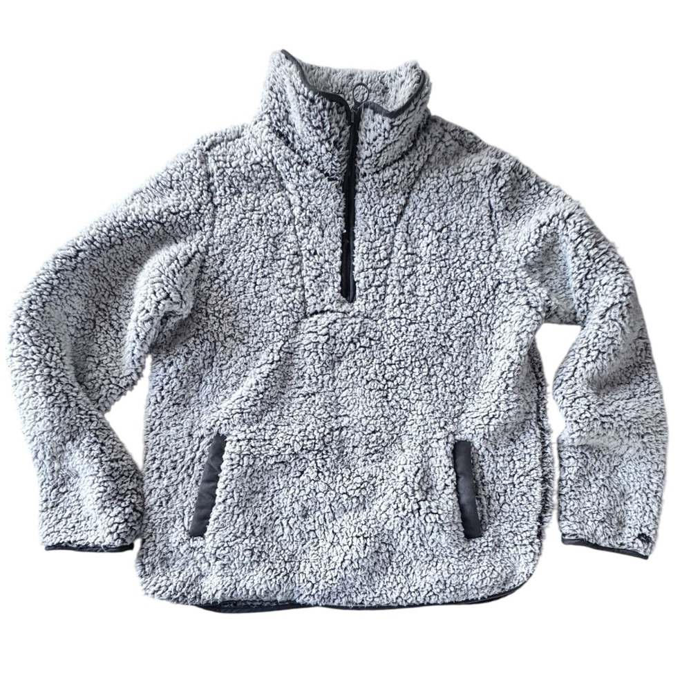 Thread & Supply Gray Sherpa Faux Fleece Quarter Zip Pullover Sweater Medium